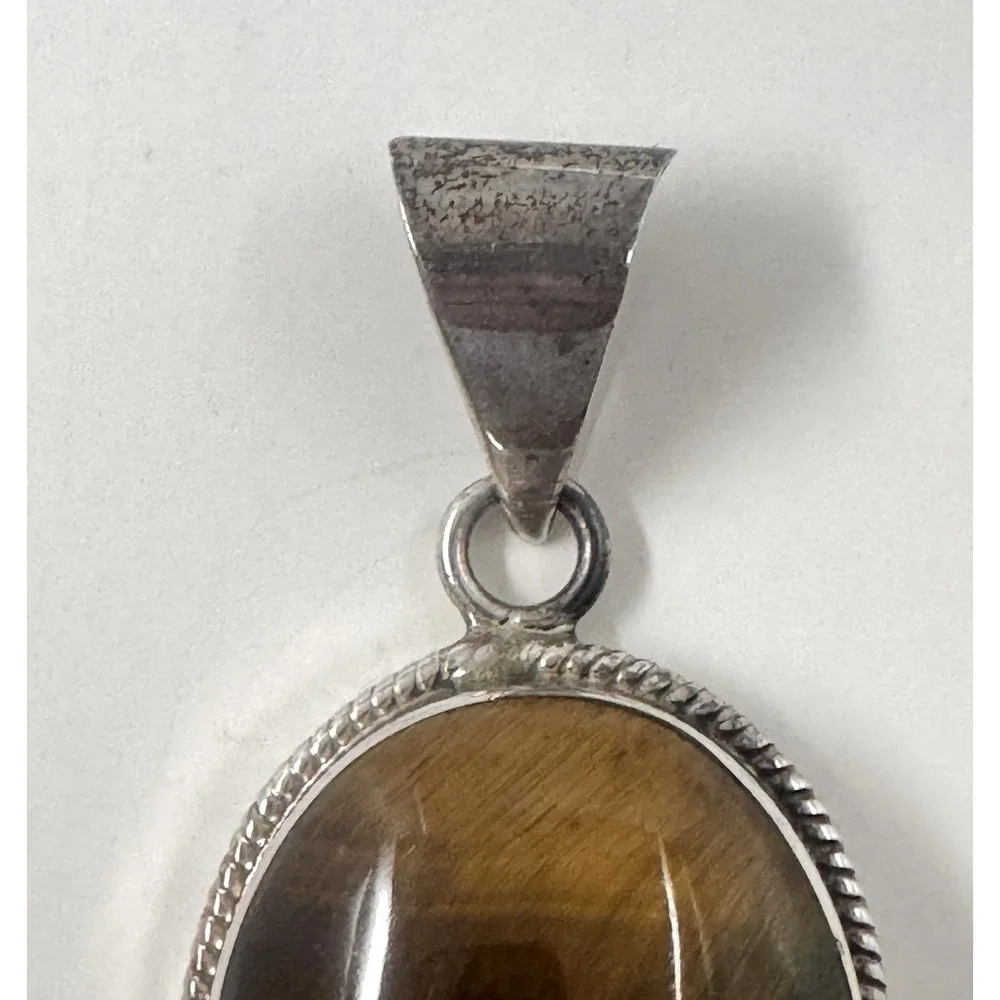 Taxco Large Mexico Hawk's/Tiger's Eye Sterling Silver Pendant 925 TM-287 38.1g